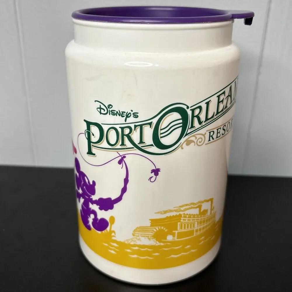 Walt Disney World Port Orleans Resort Mugs Cups Lid Retired Purple Coca Cola